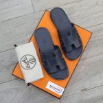 Dép Hermes izmir Marine/White Stitch Da Trơn Best Quality