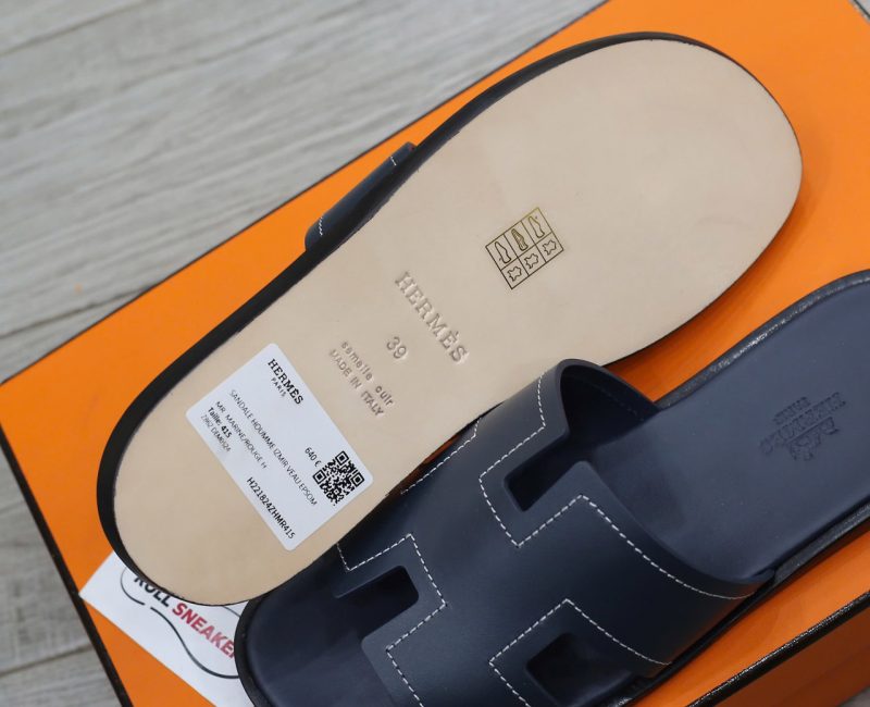 Dép Hermes izmir Marine/White Stitch Da Trơn Best Quality