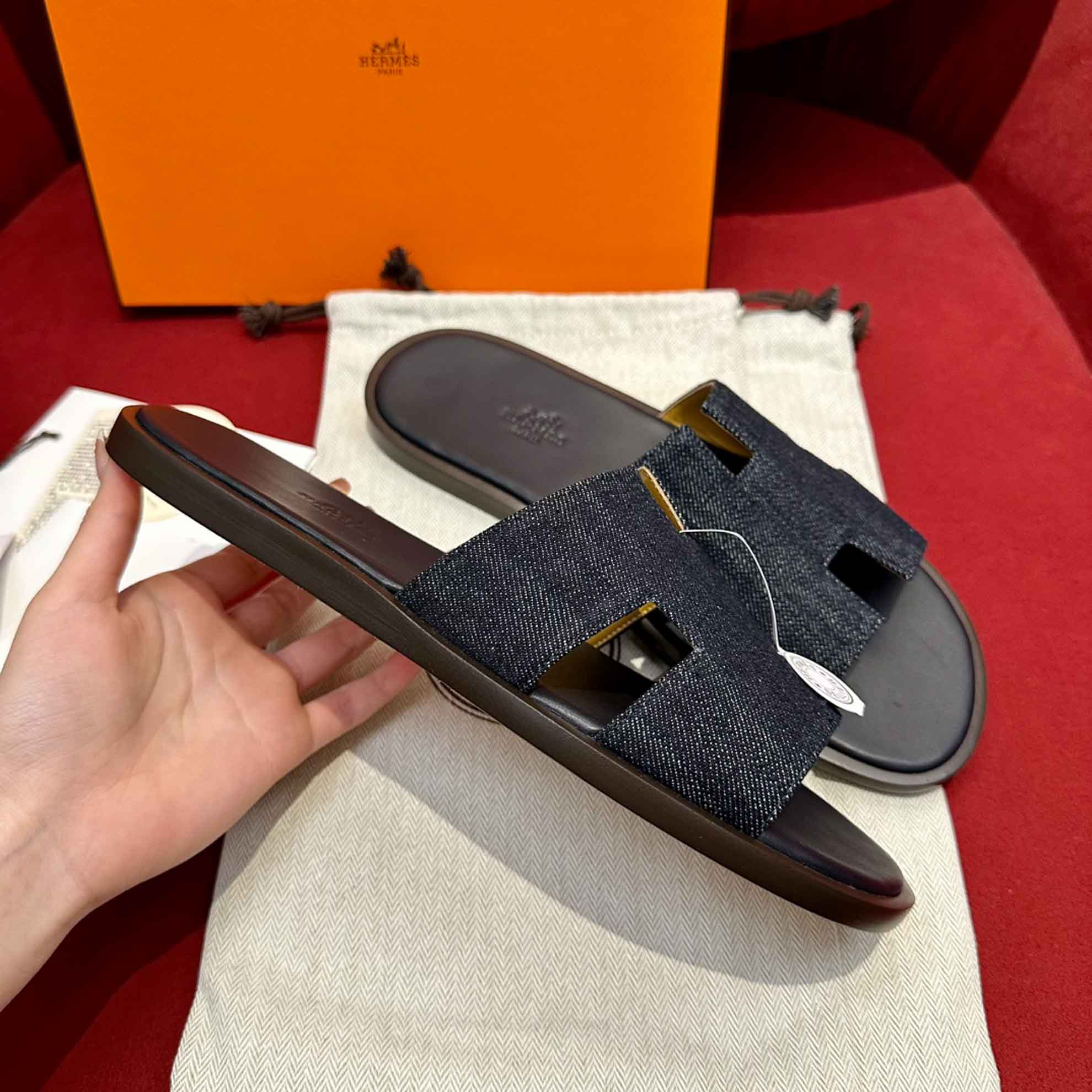 Dép Hermes Izmir Xanh Bleu Brut Da Denim Best Quality