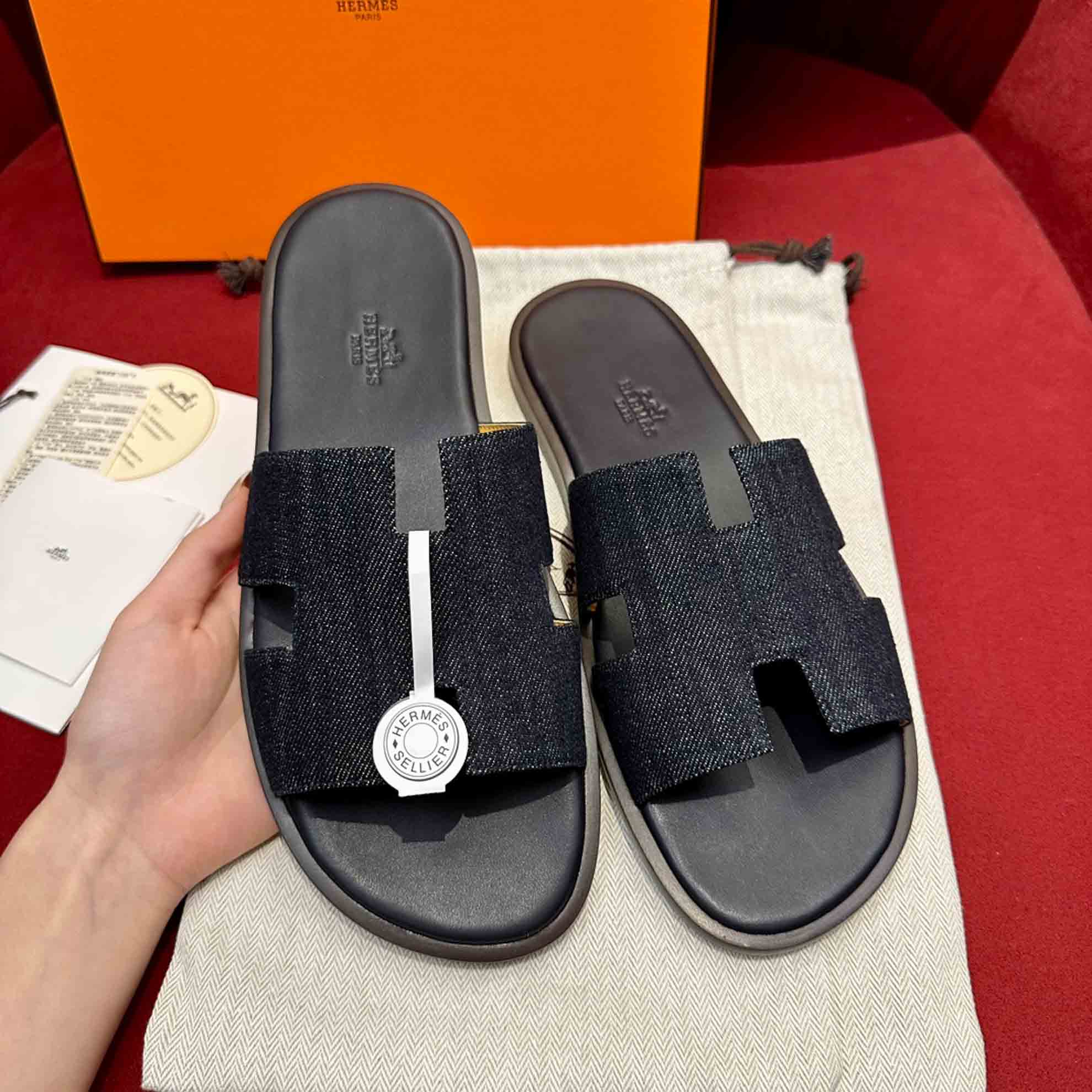 Dép Hermes Izmir Xanh Bleu Brut Da Denim Best Quality