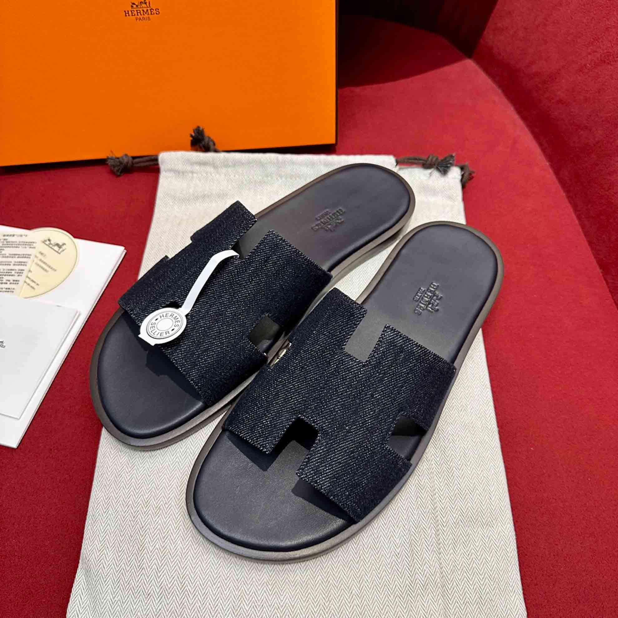 Dép Hermes Izmir Xanh Bleu Brut Da Denim Best Quality