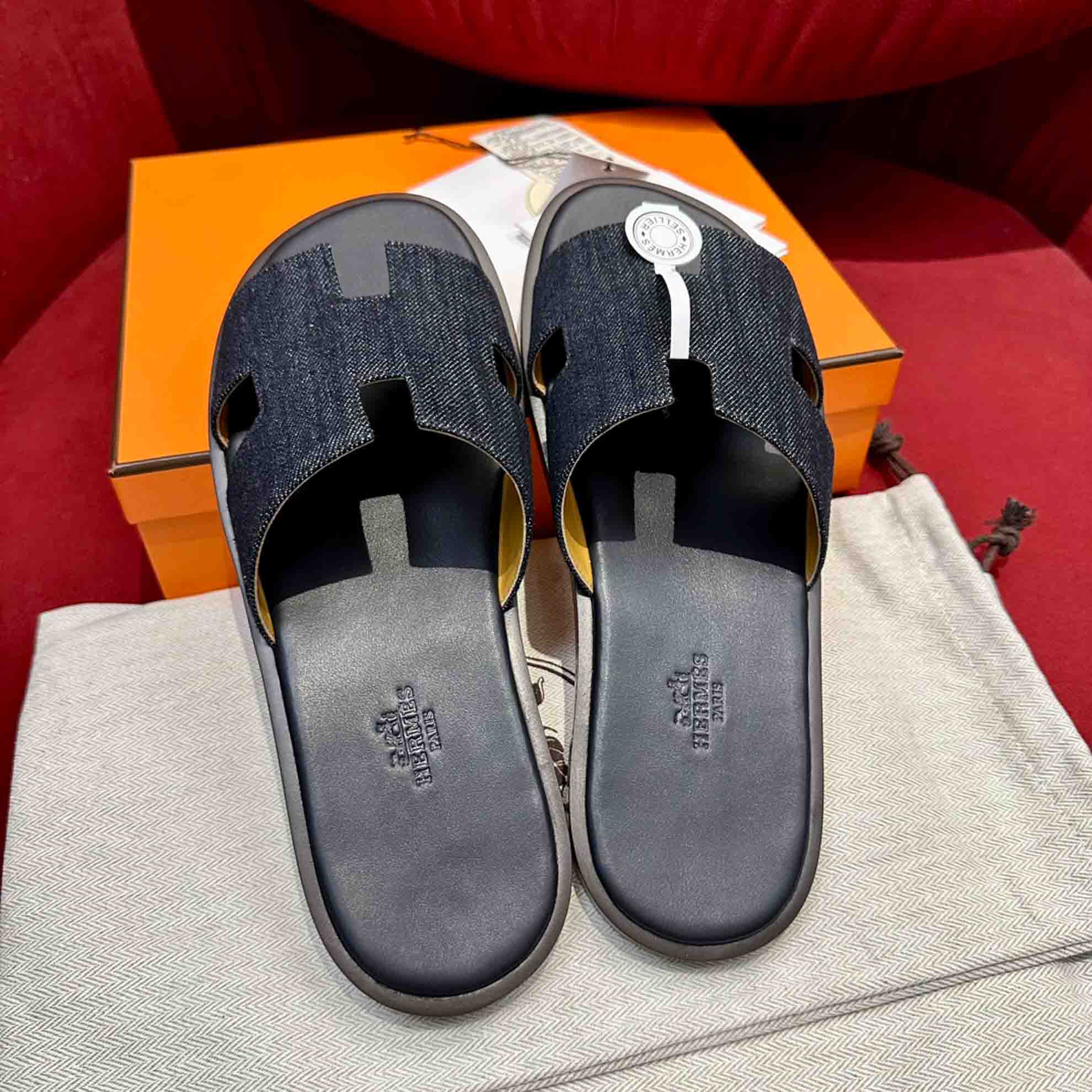 Dép Hermes Izmir Xanh Bleu Brut Da Denim Best Quality
