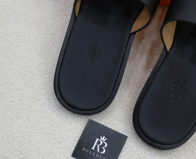 Dép Hermes Nam Full Đen Da Epsom (Sần) Like Auth