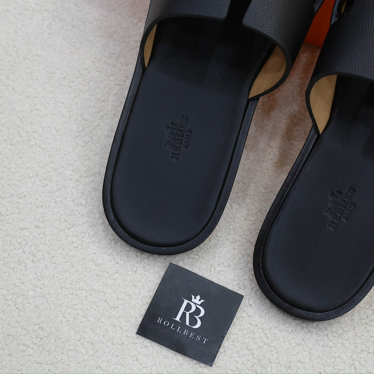 Dép Hermes Nam Full Đen Da Epsom (Sần) Like Auth