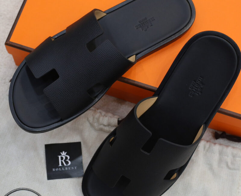 Dép Hermes Nam Full Đen Da Epsom (Sần) Like Auth