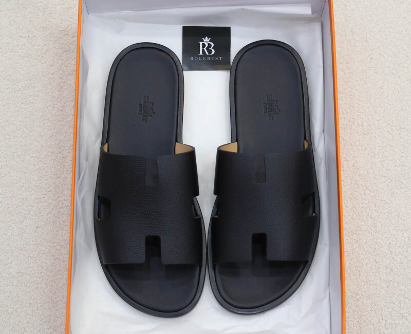 Dép Hermes Nam Full Đen Da Epsom (Sần) Like Auth