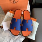 Dép Hermes Izmir Blue/Orange Xanh Cam da Epsom Like Auth