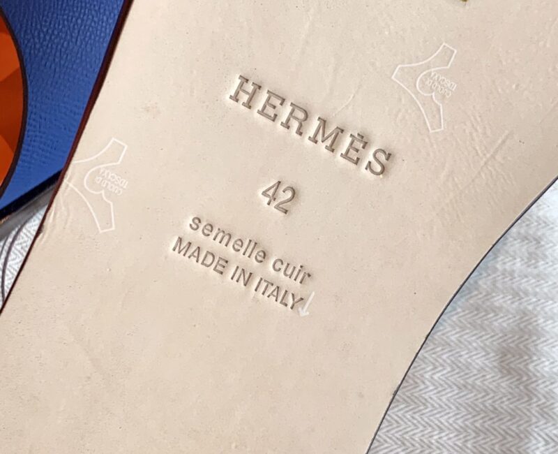 Dép Hermes Izmir Blue/Orange Xanh Cam da Epsom Like Auth