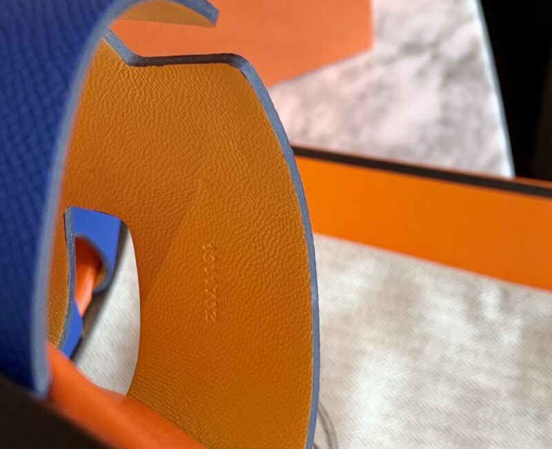 Dép Hermes Izmir Blue/Orange Xanh Cam da Epsom Like Auth