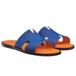 Dép Hermes Izmir Blue/Orange Xanh Cam da Epsom Like Auth