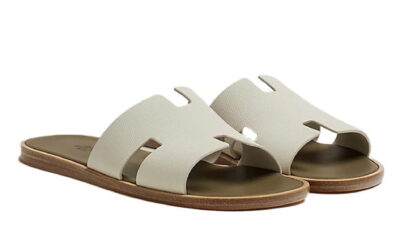 Dép Hermes màu Be Clay beige da Epsom Đế Lót Xanh Like Auth