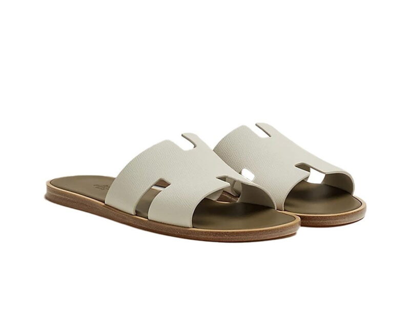 Dép Hermes màu Be Clay beige da Epsom Đế Lót Xanh Like Auth