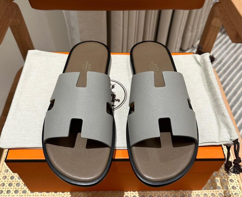 Dép Hermes Izmir Xám da Epsom Đế Lót Nâu Like Auth