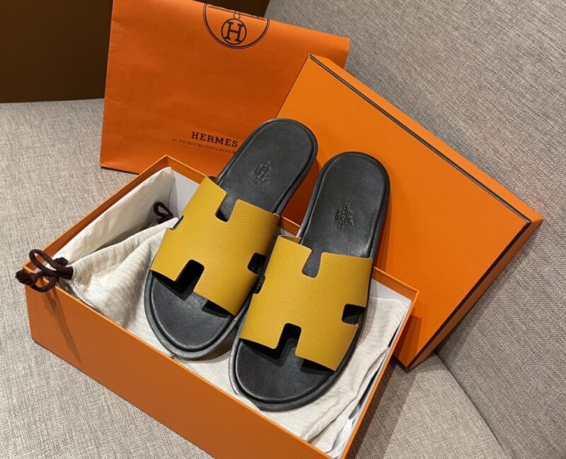 Dép Hermes Lemon Yellow da Epsom Đế Lót Đen Like Auth