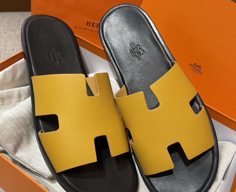 Dép Hermes Lemon Yellow da Epsom Đế Lót Đen Like Auth
