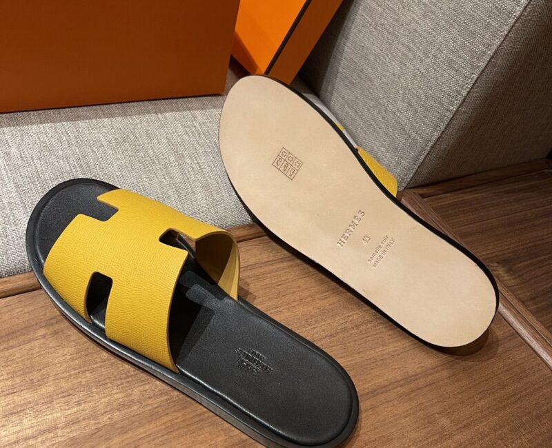 Dép Hermes Lemon Yellow da Epsom Đế Lót Đen Like Auth