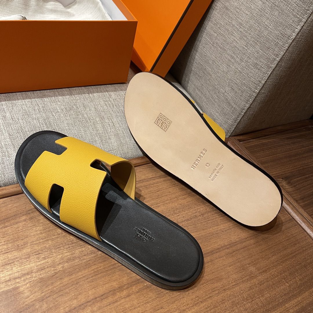 Dép Hermes Lemon Yellow da Epsom Đế Lót Đen Like Auth