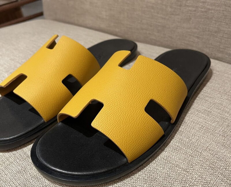 Dép Hermes Lemon Yellow da Epsom Đế Lót Đen Like Auth