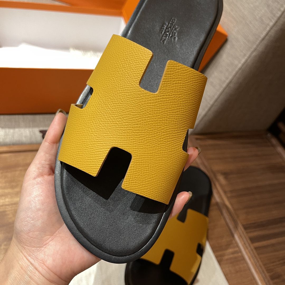 Dép Hermes Lemon Yellow da Epsom Đế Lót Đen Like Auth