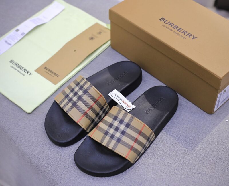 Dép Burberry Vintage Check Print Slides Archive Beige