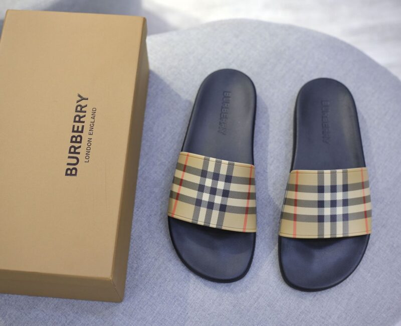 Dép Burberry Vintage Check Print Slides Archive Beige