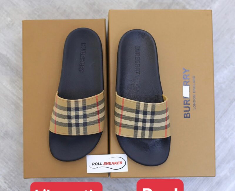 Dép Burberry Vintage Check Print Slides Archive Beige Like Auth
