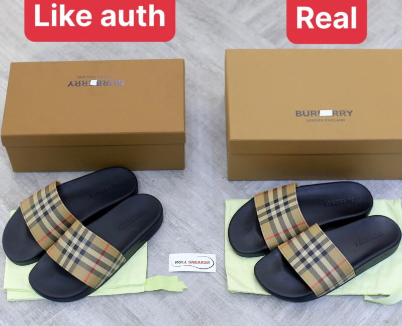 Dép Burberry Vintage Check Print Slides Archive Beige Like Auth