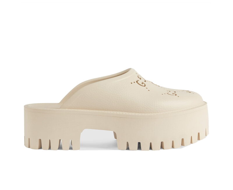 Dép Gucci Platform Perforated G Sandal Cream Like Auth