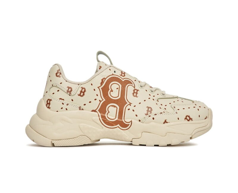 Giày MLB BigBall Chunky Saffiano Diamond Monogram Boston Red Sox Beige Like Auth