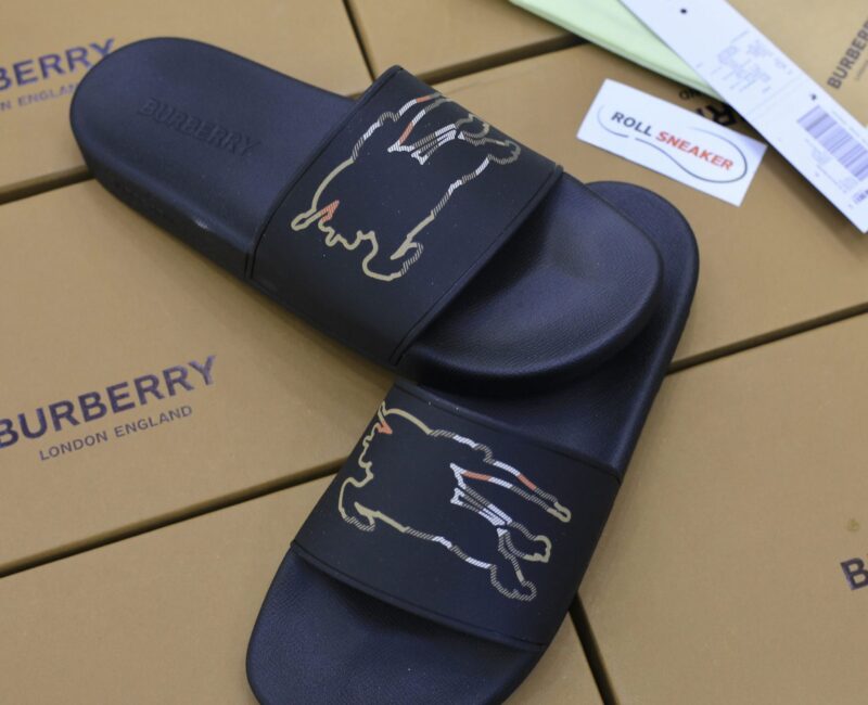 Dép Burberry Check EKD Motif slides in Black Like Auth