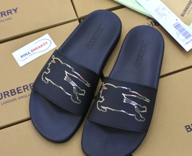 Dép Burberry Check EKD Motif slides in Black Like Auth