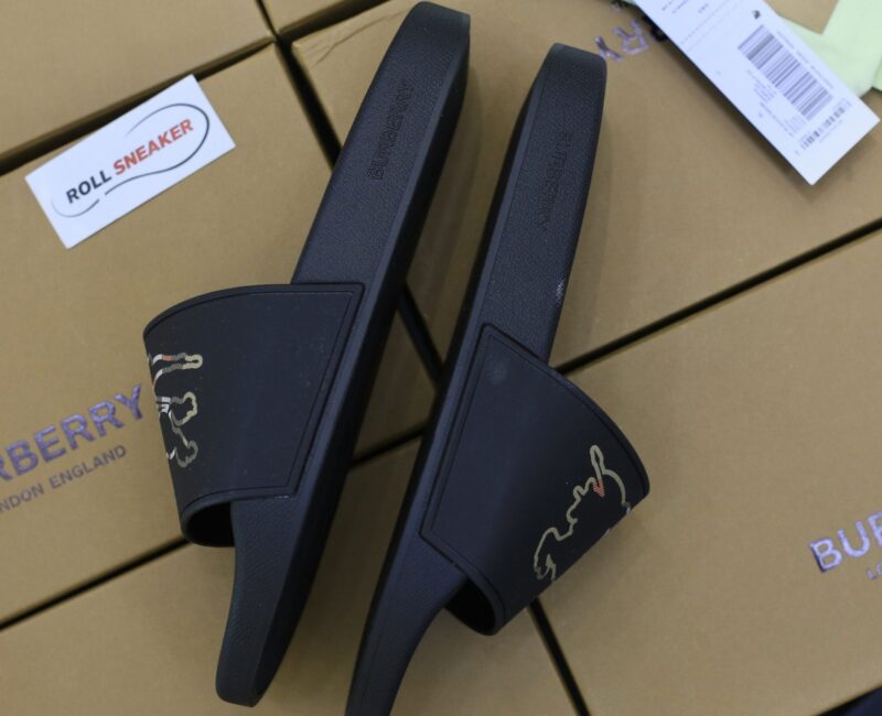 Dép Burberry Check EKD Motif slides in Black Like Auth