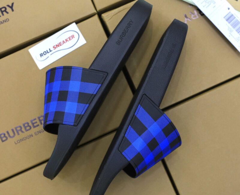 Dép Burberry Check Print Slides Dark Blue Like Auth