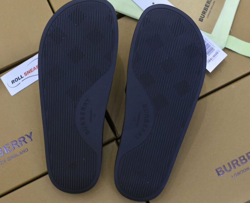 Dép Burberry Check Print Slides Dark Blue Like Auth