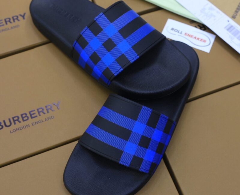 Dép Burberry Check Print Slides Dark Blue Like Auth