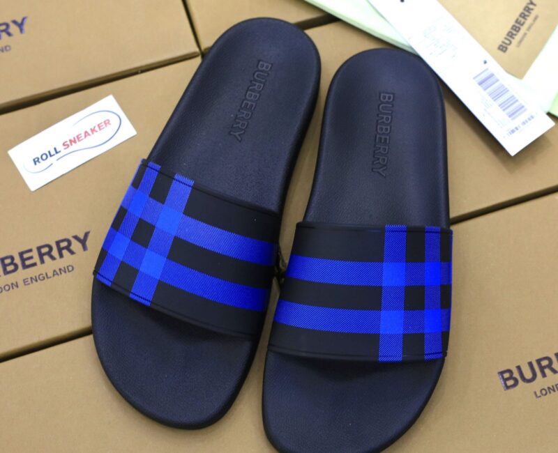 Dép Burberry Check Print Slides Dark Blue Like Auth