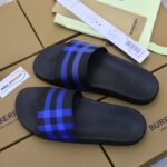 Dép Burberry Check Print Slides Dark Blue Like Auth