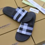 Dép Burberry Check Print Slides White/Dark Blue Like Auth