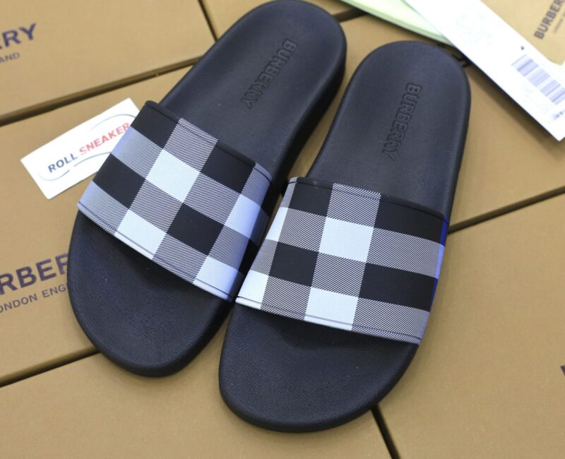 Dép Burberry Check Print Slides White/Dark Blue Like Auth