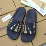 Dép Nam Burberry Sliced Check Print Slides Black Like Auth