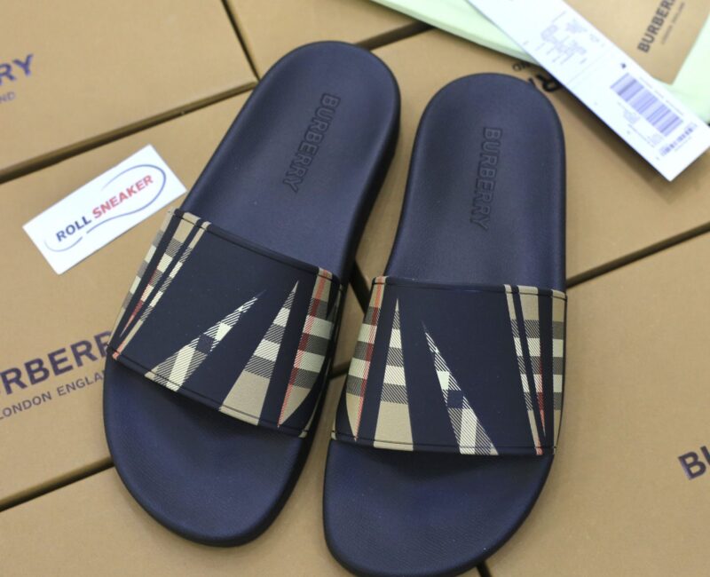 Dép Nam Burberry Sliced Check Print Slides Black Like Auth