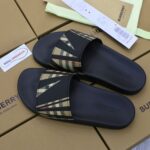 Dép Nam Burberry Sliced Check Print Slides Black Like Auth
