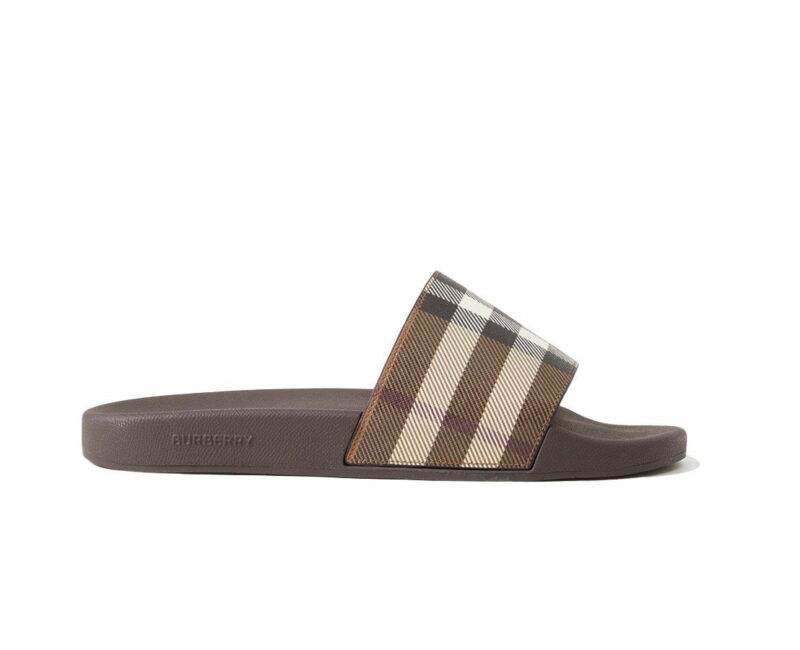 Dép Burberry Check Print Slides Dark Birch Brown