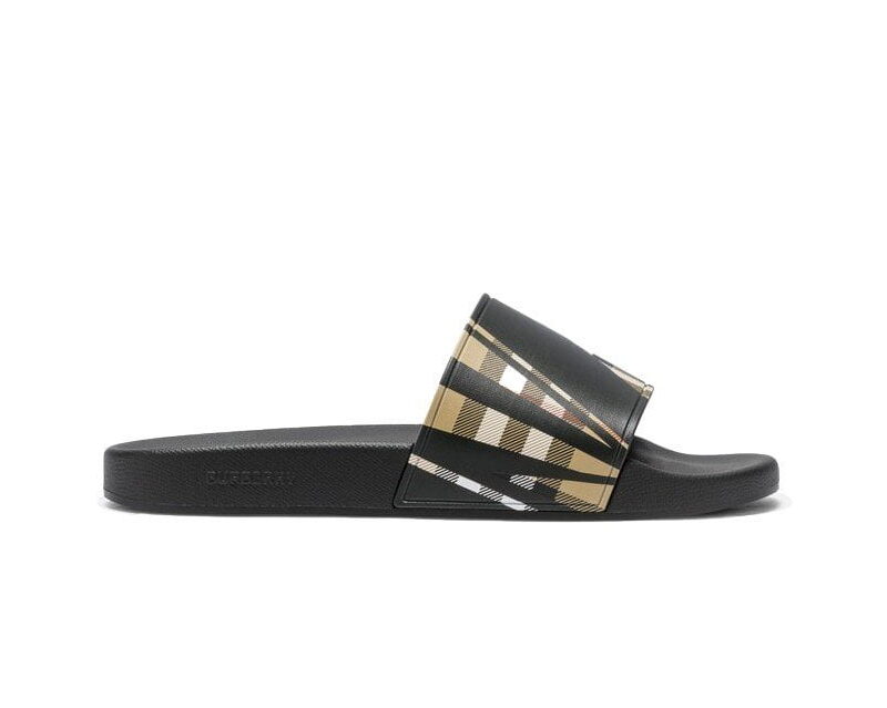 Dép Nam Burberry Sliced Check Print Slides Black