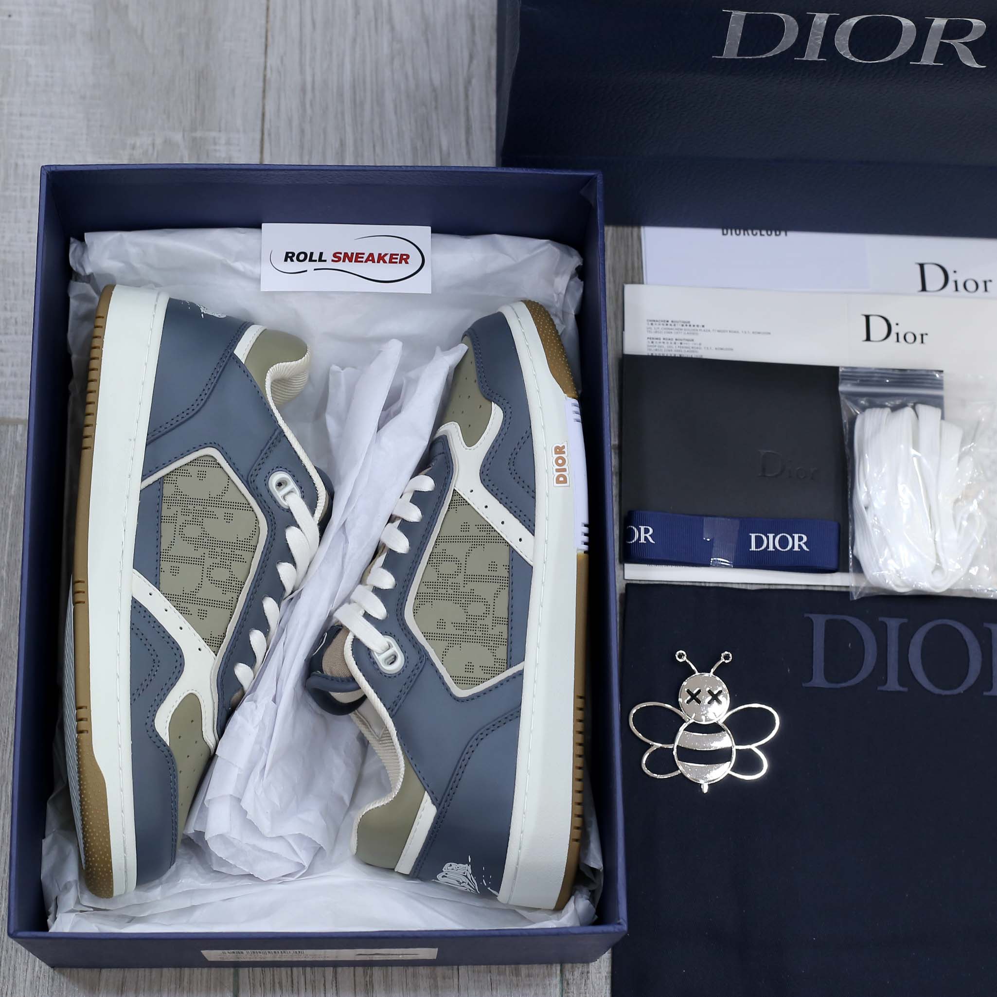 Giày Dior B27 Low Brown and Deep Gray họa tiết da Dior Oblique Galaxy Like Auth