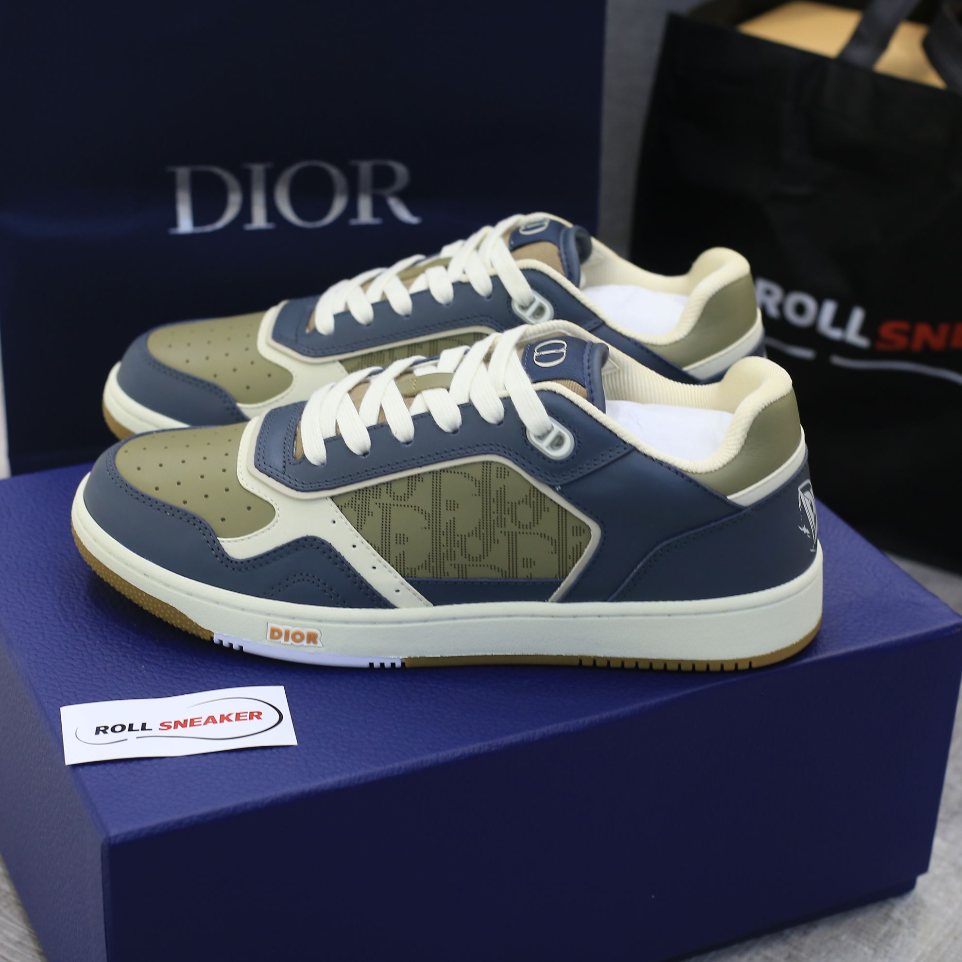 Giày Dior B27 Low Brown and Deep Gray họa tiết da Dior Oblique Galaxy Like Auth
