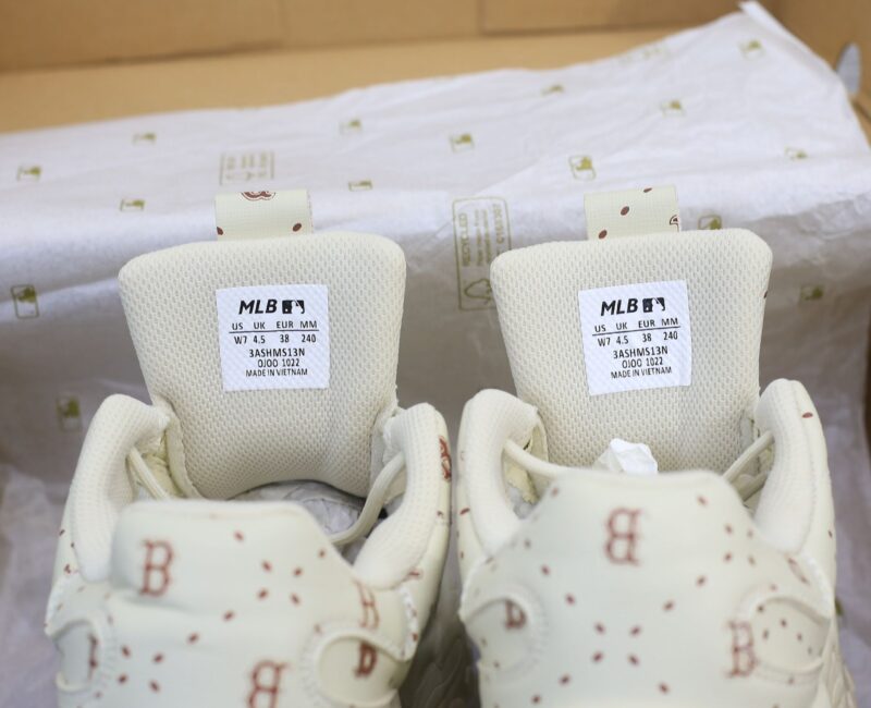 Giày MLB BigBall Chunky Saffiano Diamond Monogram Boston Red Sox Beige Like Auth