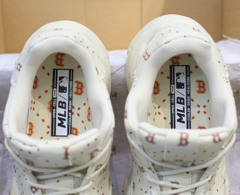 Giày MLB BigBall Chunky Saffiano Diamond Monogram Boston Red Sox Beige Like Auth