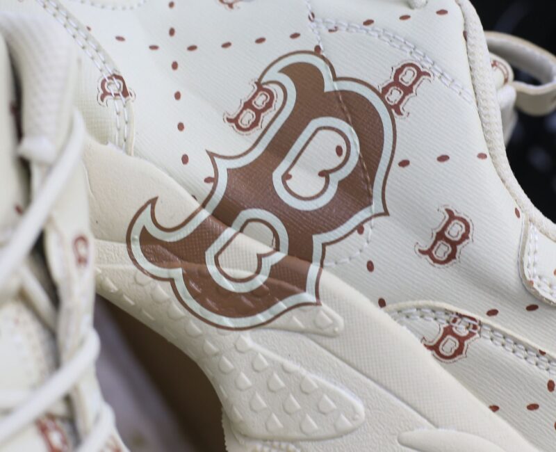 Giày MLB BigBall Chunky Saffiano Diamond Monogram Boston Red Sox Beige Like Auth