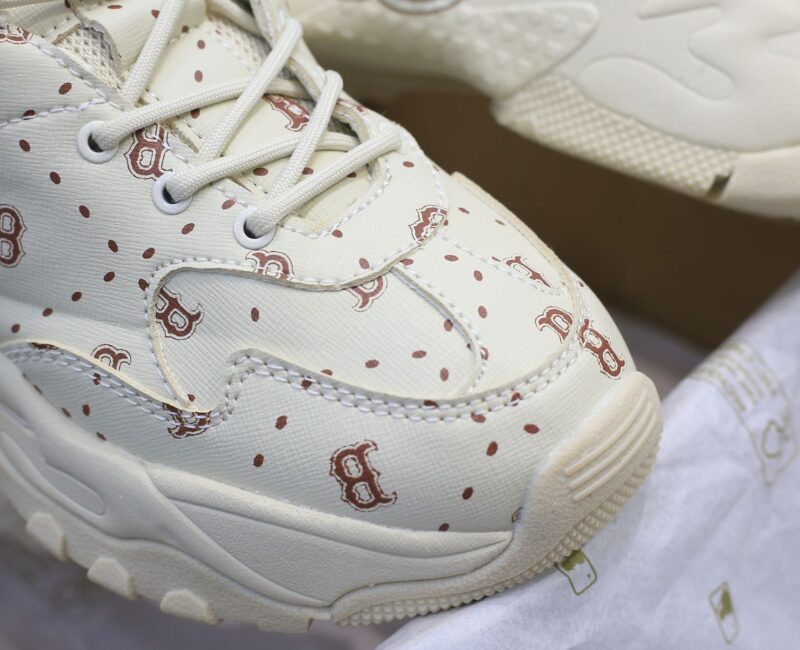 Giày MLB BigBall Chunky Saffiano Diamond Monogram Boston Red Sox Beige Like Auth